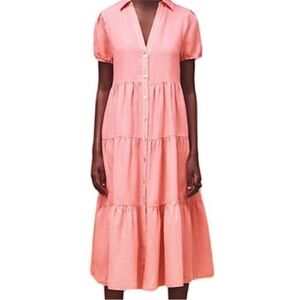 Zara Coral Button-Down Short Sleeve Midi Dress Women’s XS Casual Vacation